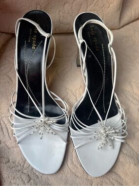 kate spade White Strappy Slingback Heels with Crystal Accent